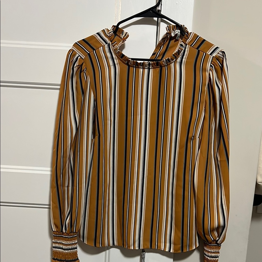 Haute Monde Yellow and Black Puff Sleeve Blouse